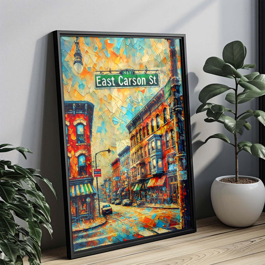 East Carson Street Wall Art - Pittsburgh Print Travel Poster, Housewarming Gift, PA Art, Urban Cityscape Decor