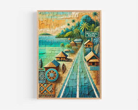 Palau art, Malakal Road wall art print, Koror travel poster, tropical island decor, vibrant coastal artwork, personalized travel souvenir