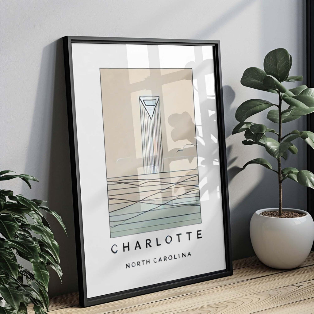 Charlotte Print North Carolina Wall Art, Travel Map Home Decor, Housewarming & College Gift, Modern City Poster, NC Art for Living Room
