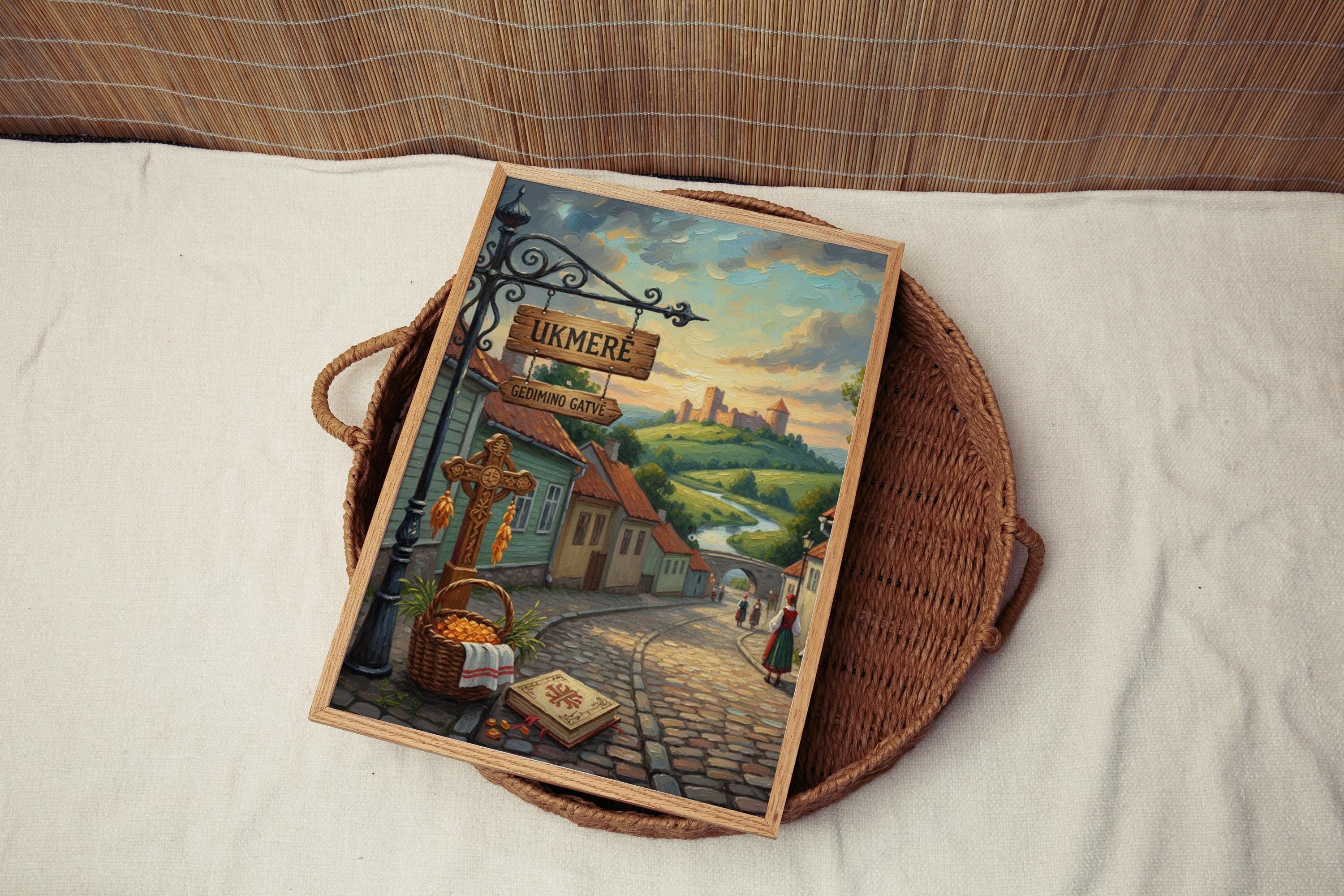 Ukmergė Street Sign Art Print: Lithuania Historic Town Travel Poster