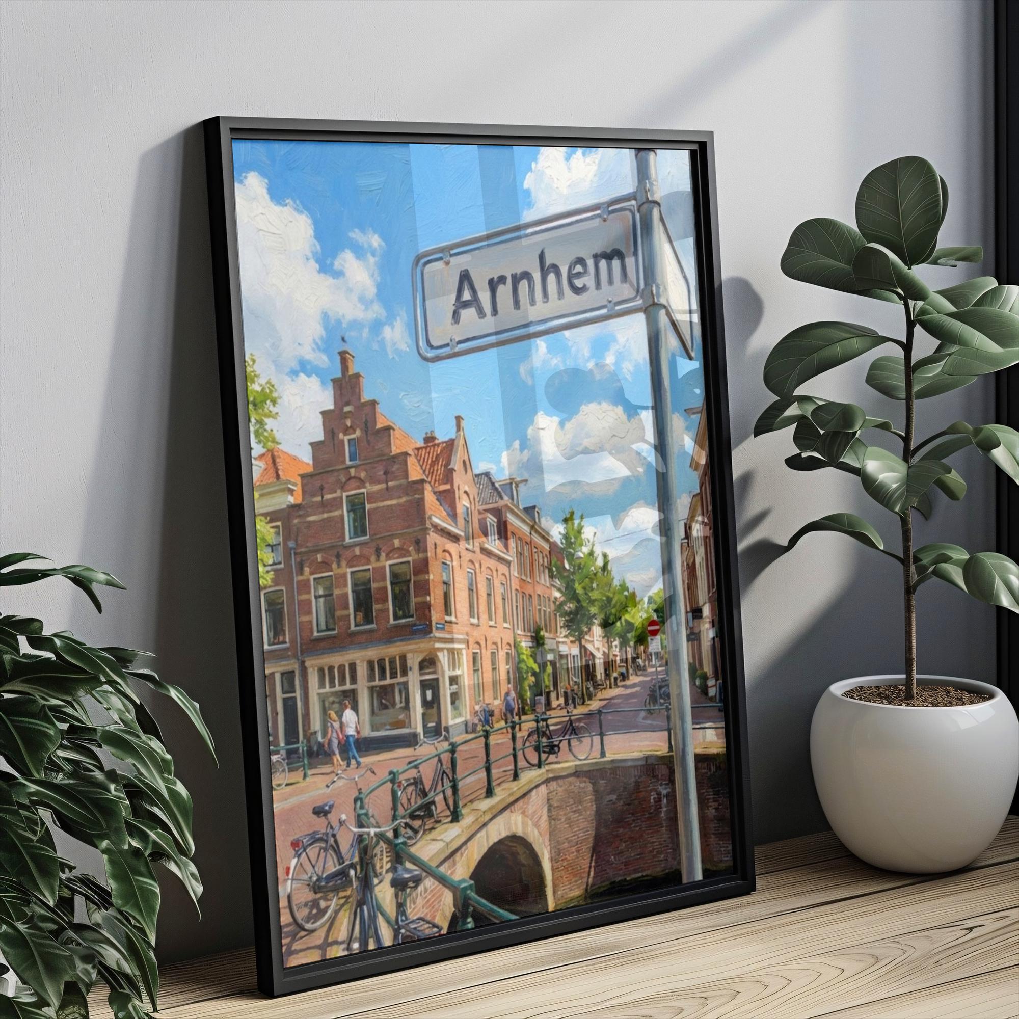 Arnhem Street Sign Wall Art Print: Historic Dutch City Travel Poster