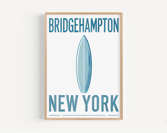 New York Bridgehampton Wall Art Print, Travel Home Decor, NY Gift, Housewarming & College Room Artwork, Coastal Style Poster
