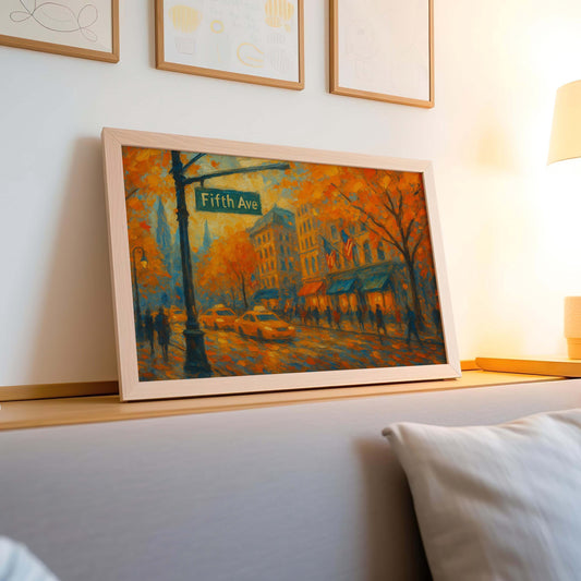Fifth Avenue Fall Art Print – NYC Yellow Taxi Wall Decor
