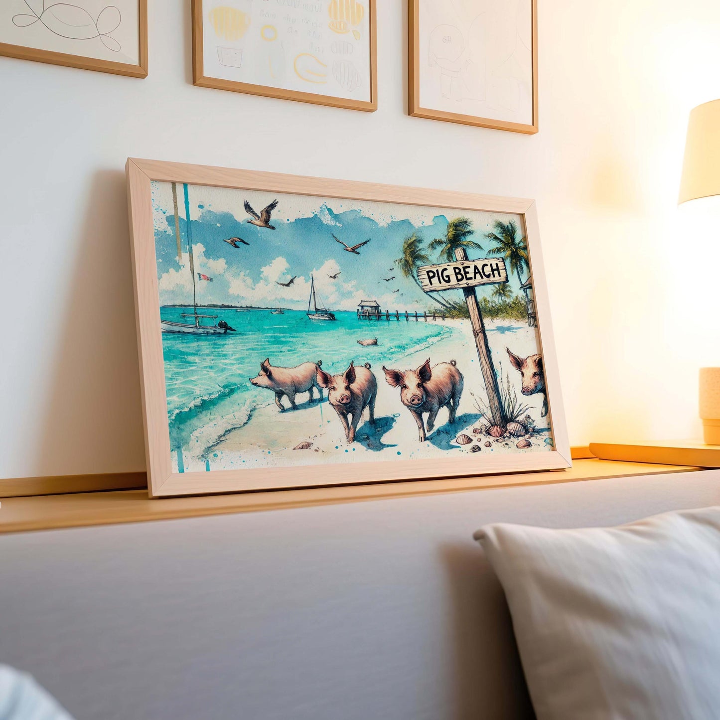 Pig Beach Print: Exuma Bahamas Swimming Pigs Coastal Wall Art