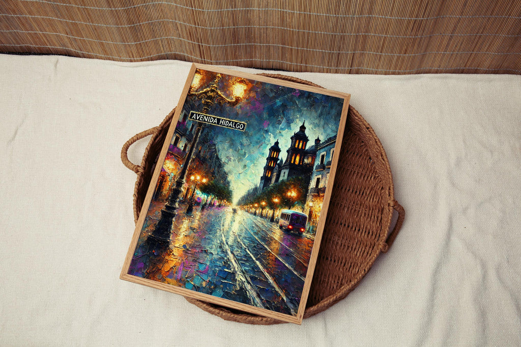 Avenida Hidalgo Oil Painting Art Print: Mexico Street Sign Travel Poster