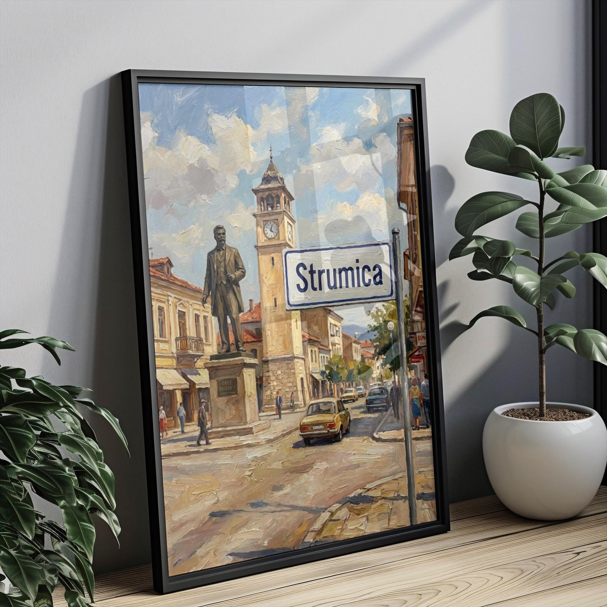 Strumica Oil Painting Art Print: North Macedonia Street Sign Travel Poster