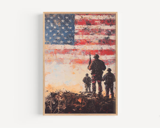 Vintage War Art USA Poster | Abstract Patriotic Wall Art for Home Decor | American Independence United States Artwork