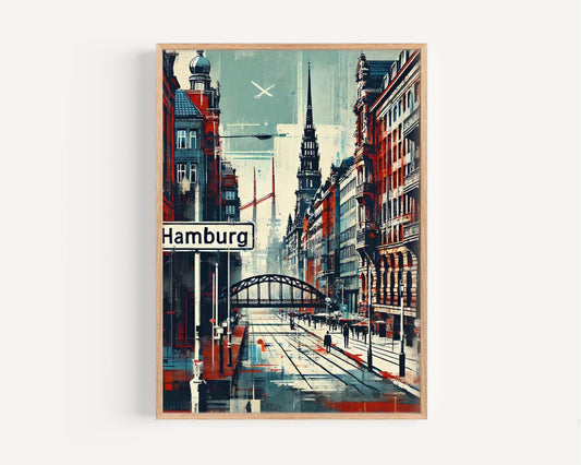 Hamburg Art Print - Modern Travel Poster, Germany Wall Decor, European Cityscape, Housewarming Gift, Unique Hamburg Wall Art Illustration