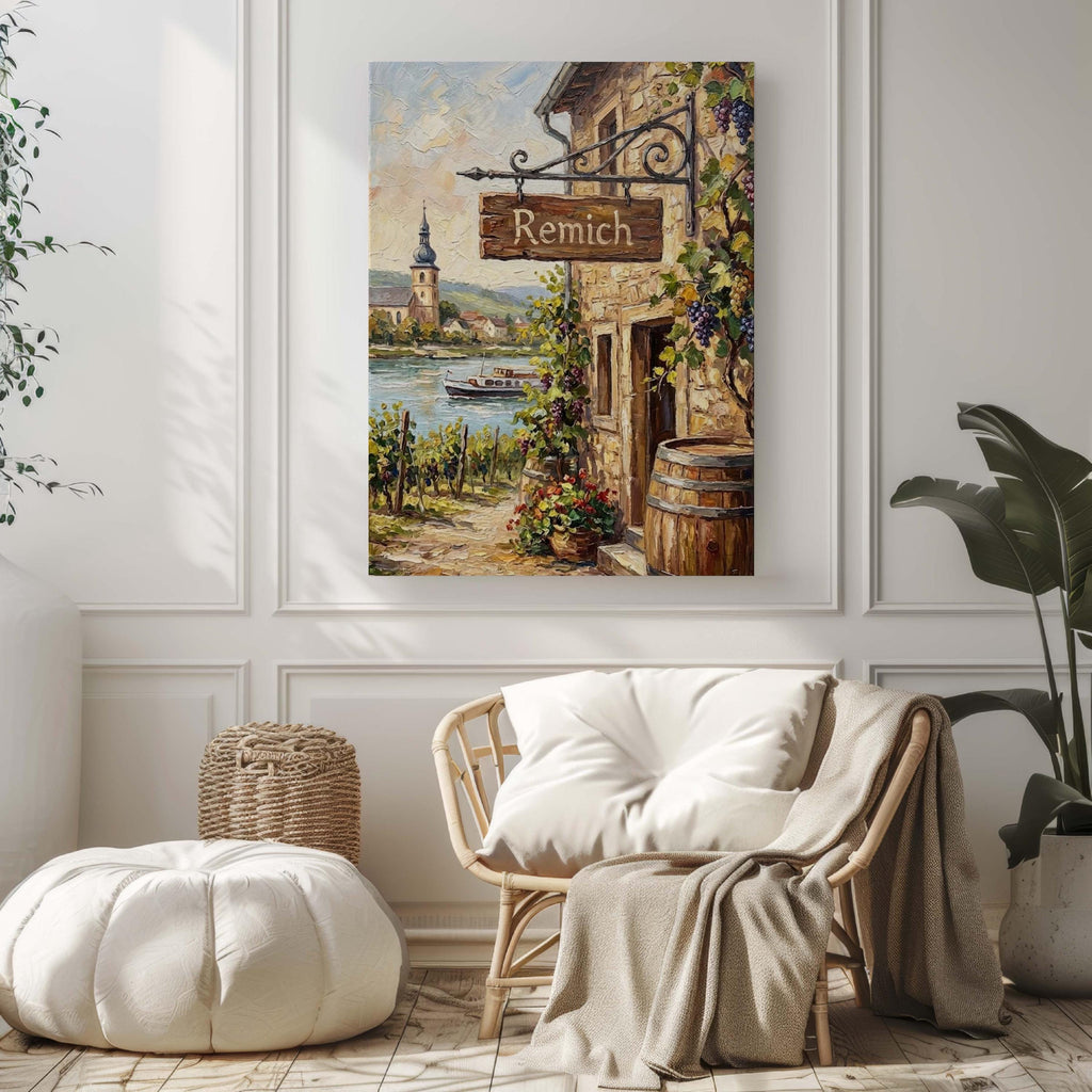Remich Oil Painting Art Print: Luxembourg Moselle River City Travel Poster