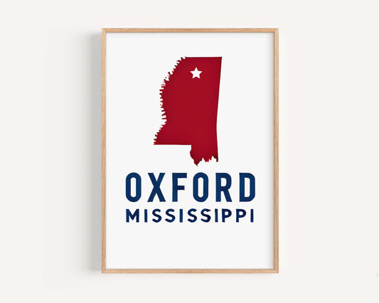 Oxford Print Mississippi Wall Art, Oxford Travel Decor, College Gift, Housewarming, MS Artwork, Southern Home Decoration