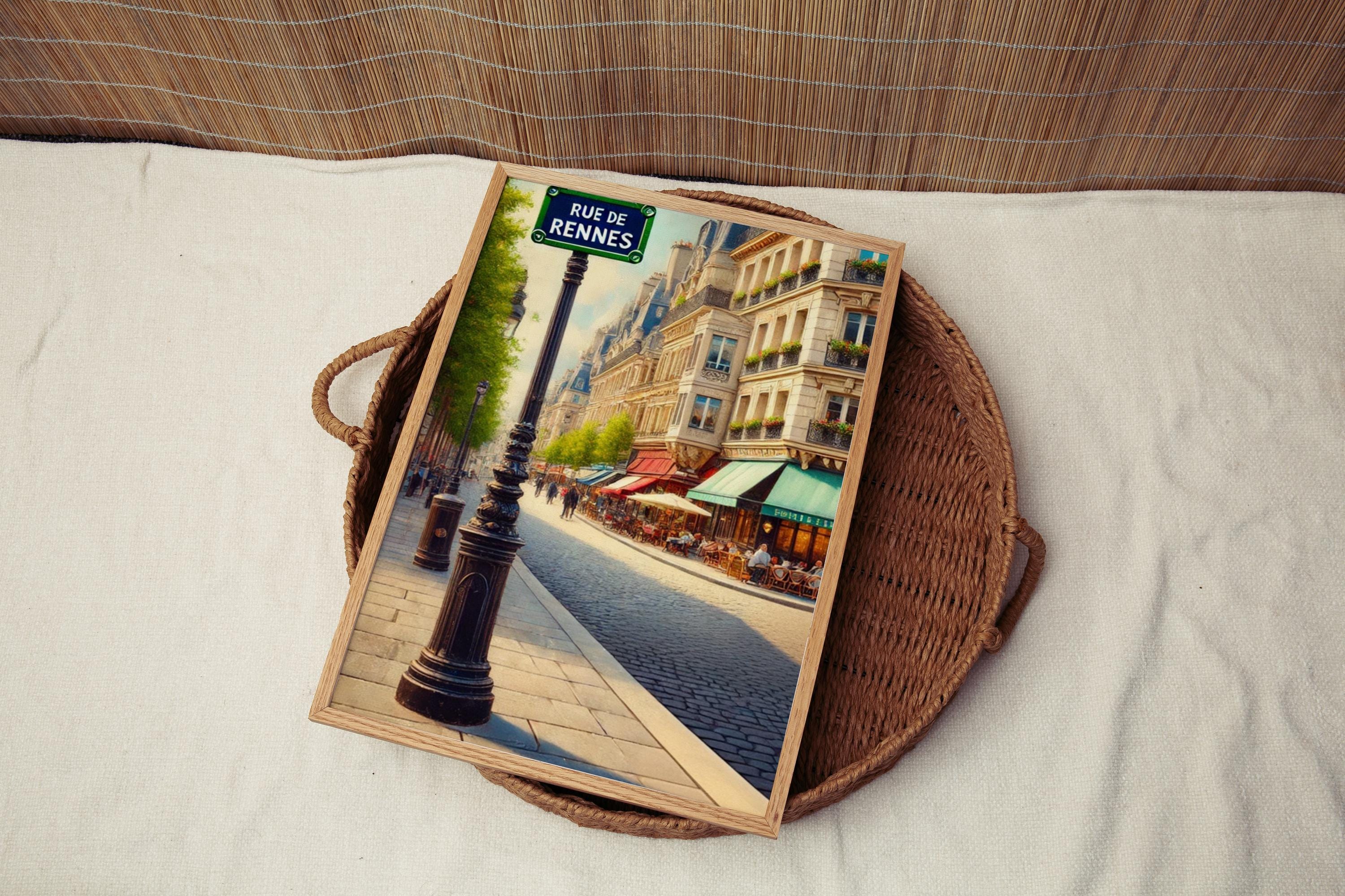 Paris Rue De Rennes Wall Art Print - French Travel Poster, Paris Gift, Housewarming Decor, Souvenir, Elegant Parisian Street Illustration