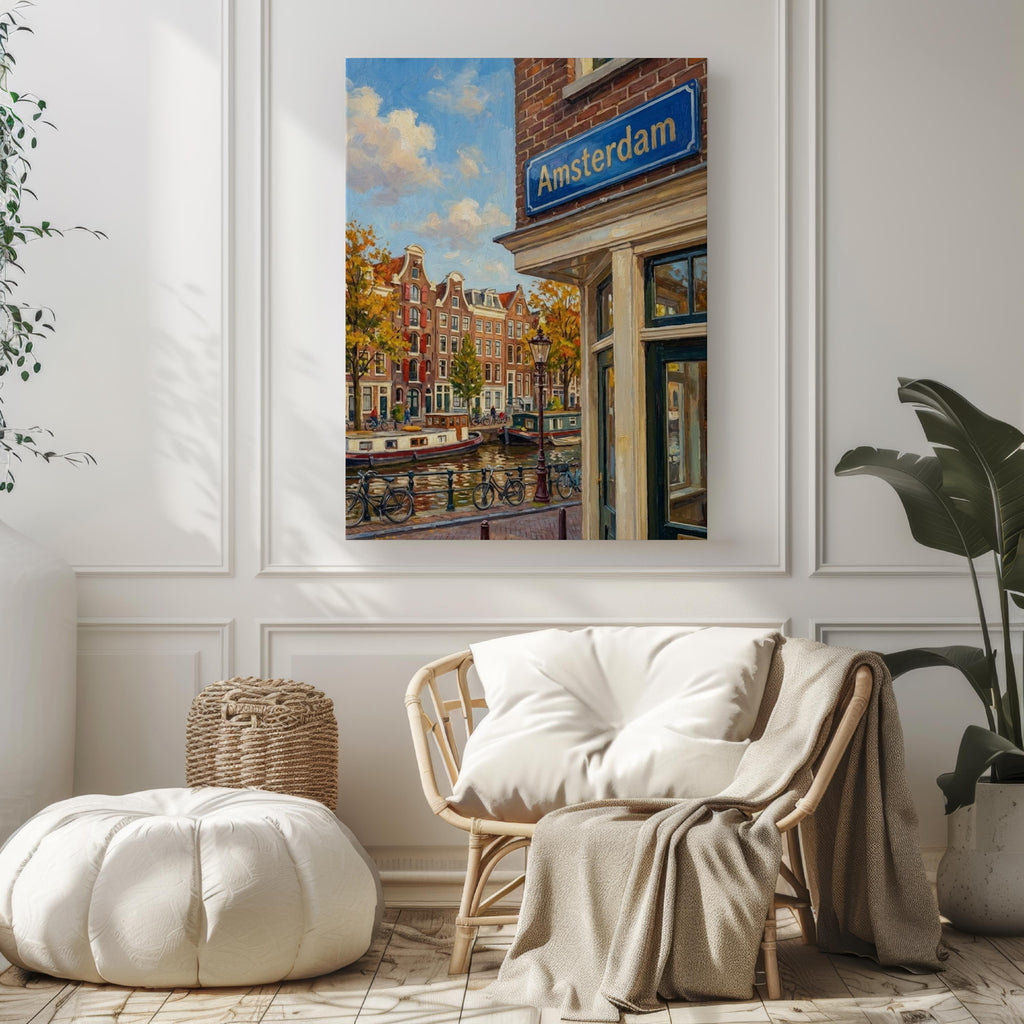 Amsterdam Street Sign Wall Art Print: Iconic Dutch City Travel Poster