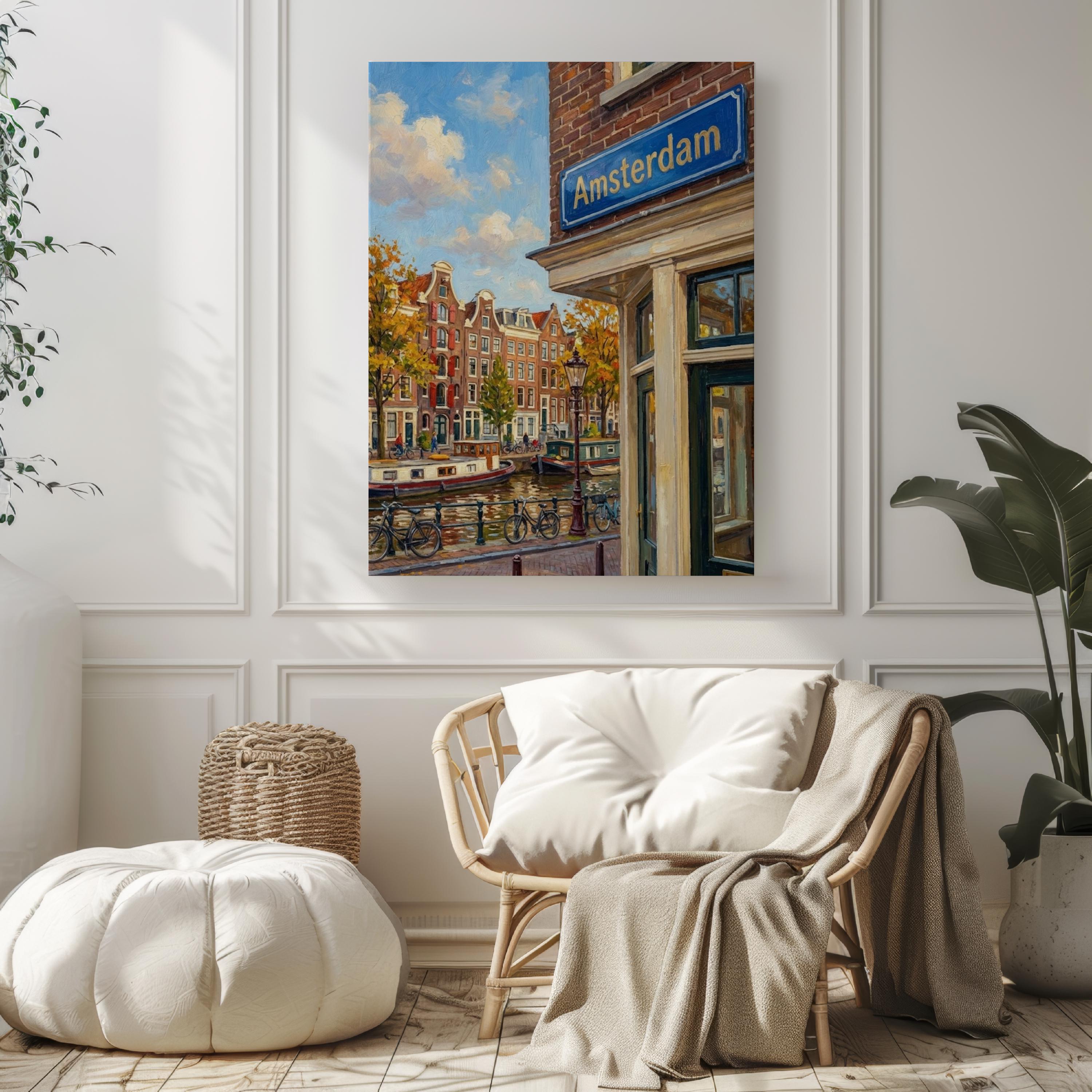 Amsterdam Street Sign Wall Art Print: Iconic Dutch City Travel Poster