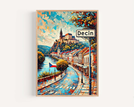 Decín Art Wall Print – Czech Republic Travel Poster, Cityscape Home Decor, Europe Gift & Housewarming Present