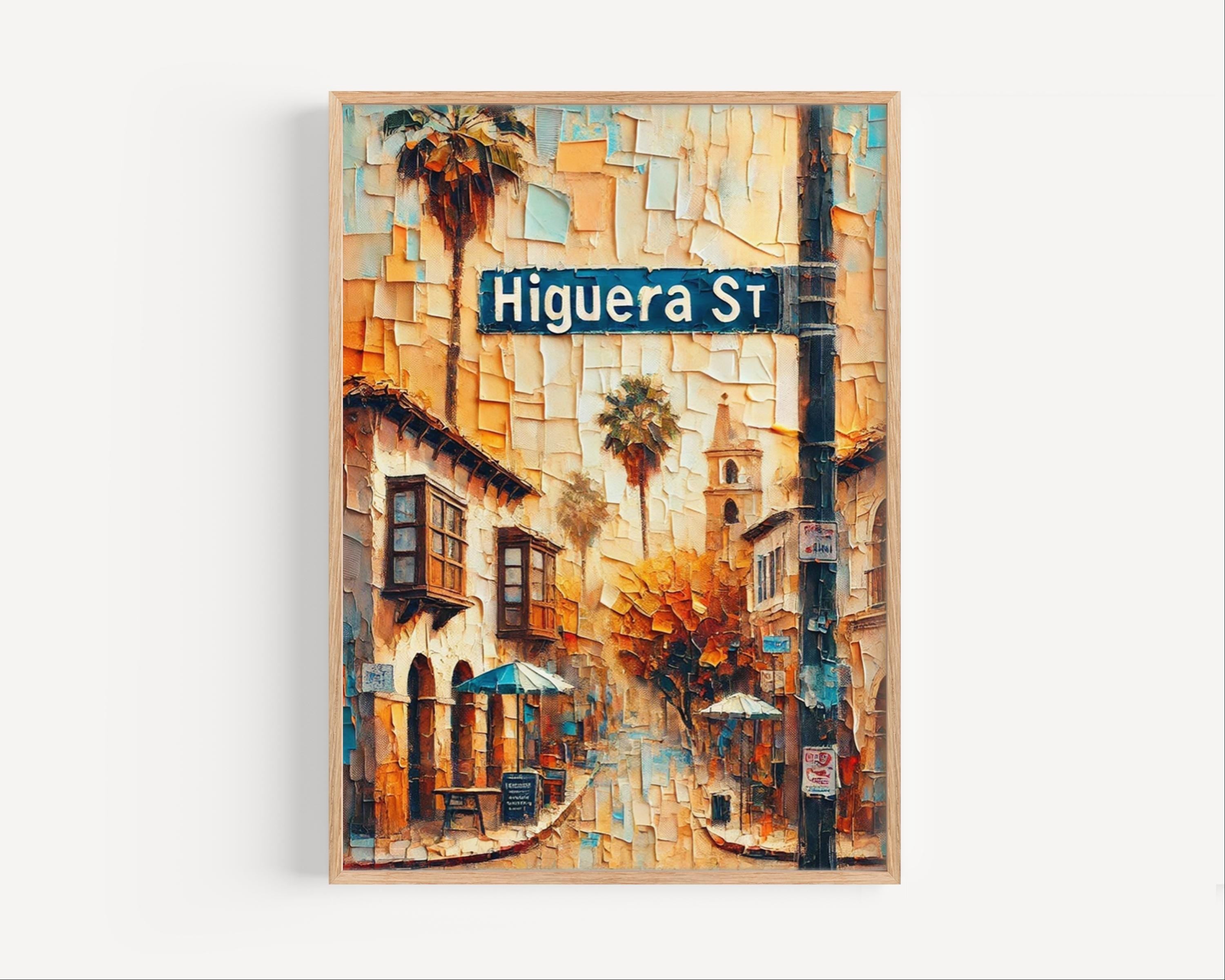 Higuera Street Oil Painting Art Print: San Luis Obispo California Street Sign Travel Poster