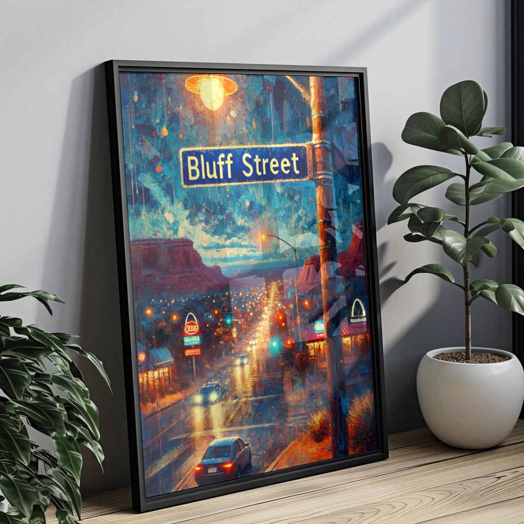 Bluff Street Oil Painting Art Print: St. George Utah Street Sign Travel Poster