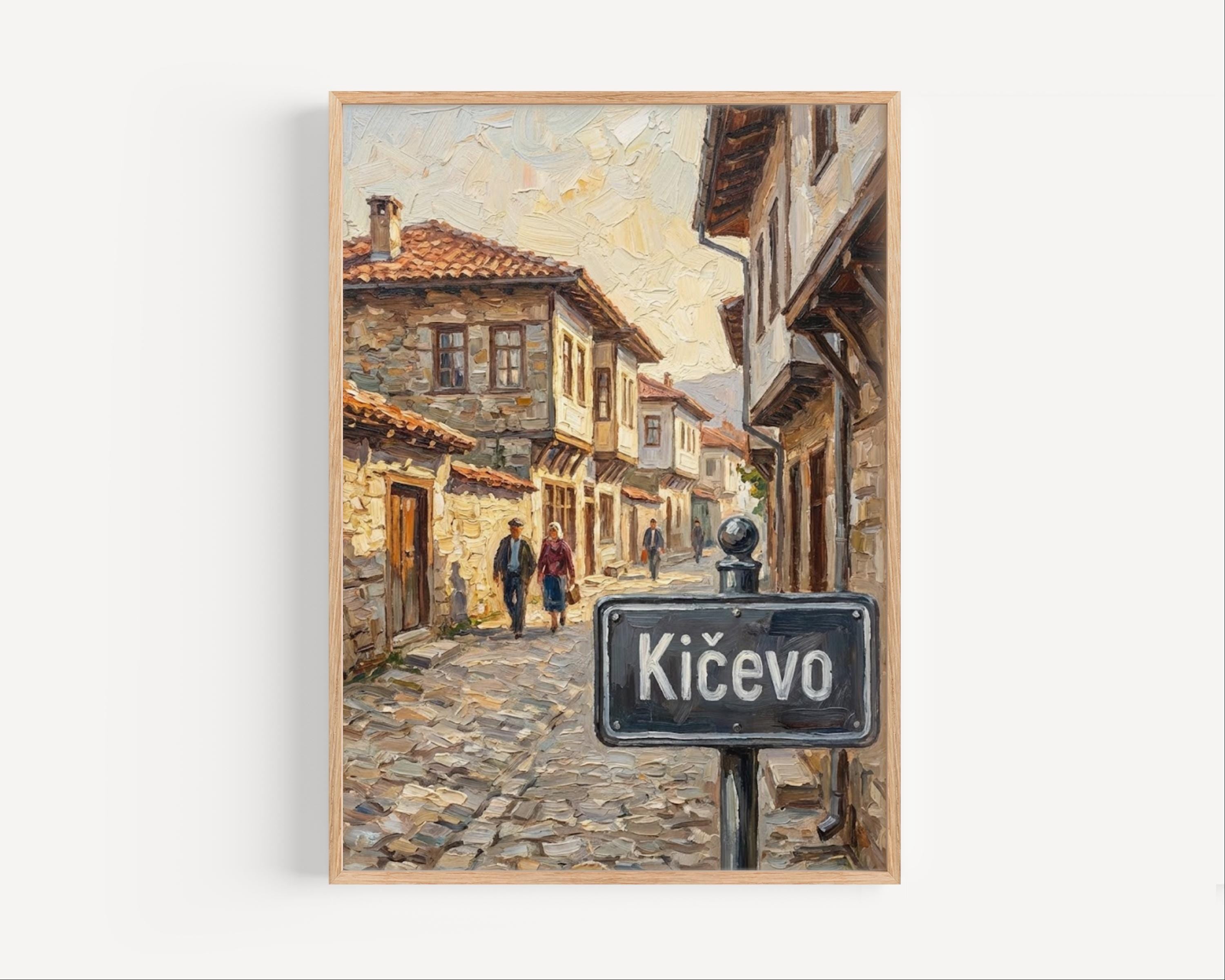 Kičevo Oil Painting Art Print: North Macedonia Street Sign Travel Poster