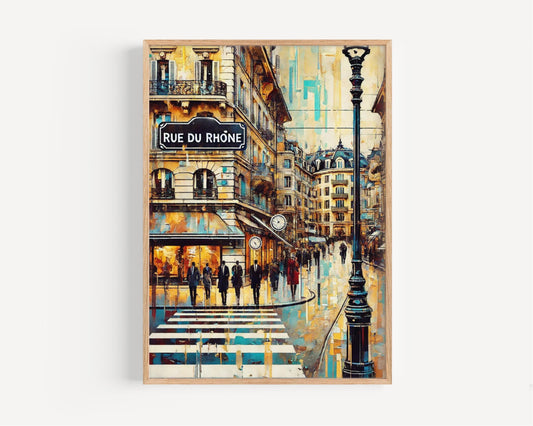 Rue du Rhône Wall Art, Geneva Print, Switzerland Travel Poster, Cityscape Decor, European Luxury Art, Housewarming Gift, Framed or Unframed