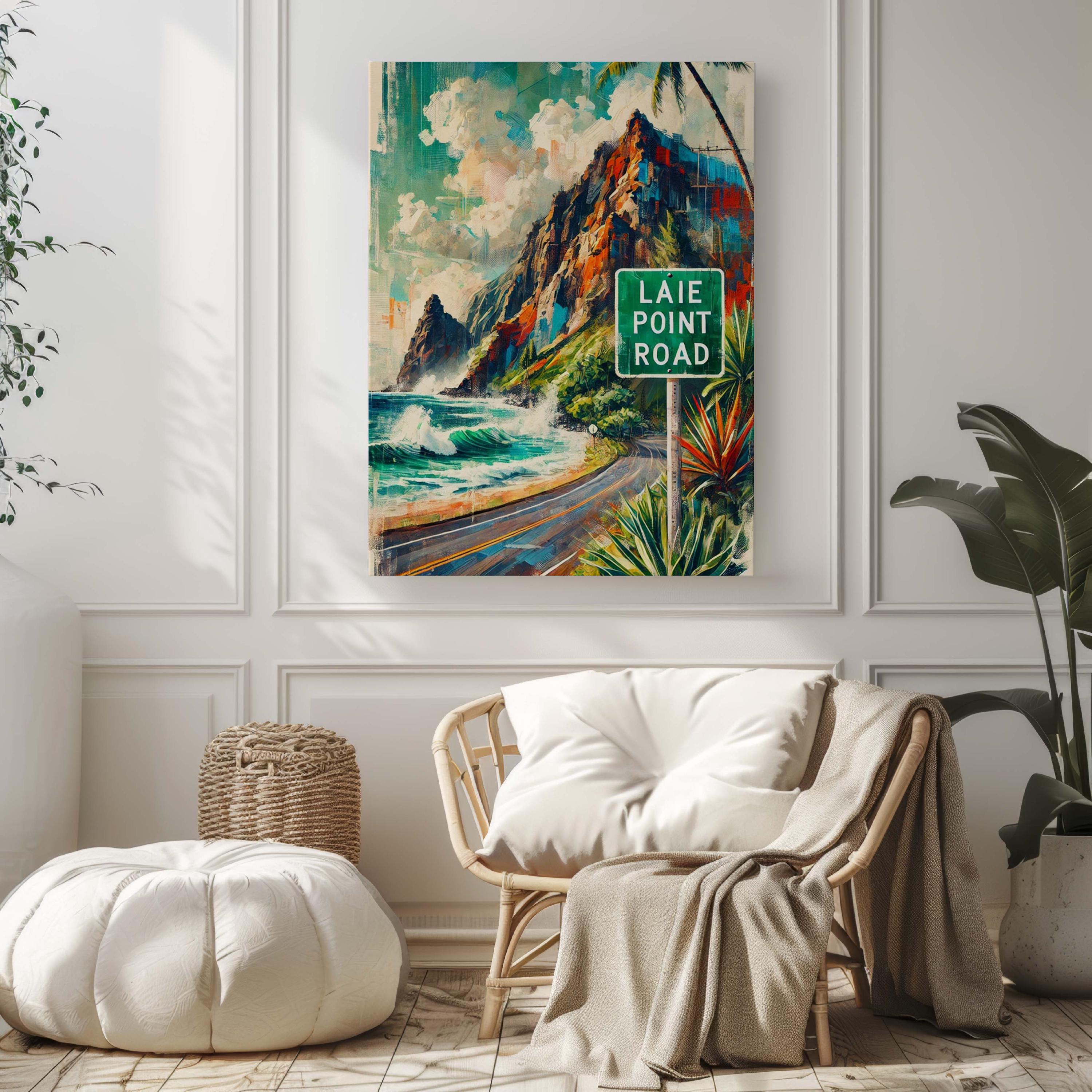 Oahu Art Laie Point Road Wall Art Print - Hawaii Travel Poster, Honolulu Gift & Housewarming Decor