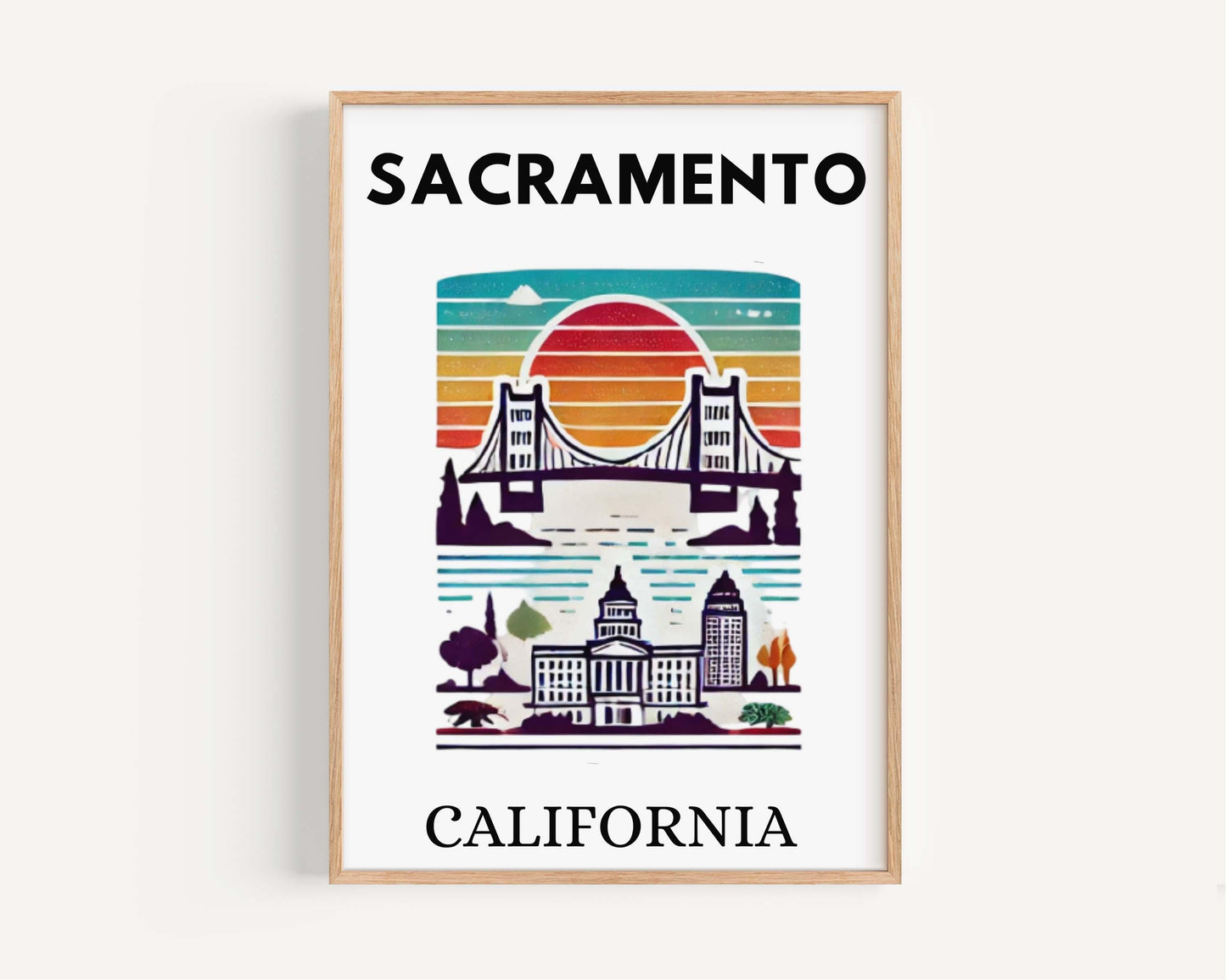 Sacramento Print California Wall Art Travel Home Decor Housewarming Gift College Dorm Room CA Map Poster