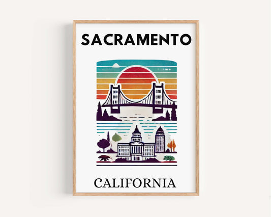 Sacramento Print California Wall Art Travel Home Decor Housewarming Gift College Dorm Room CA Map Poster