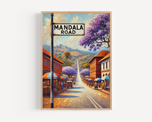 Mandala Road Wall Art, Malawi Street Sign Print, Blantyre City Decor, Travel Souvenir, Vibrant Landscape Poster, Personalized Gift