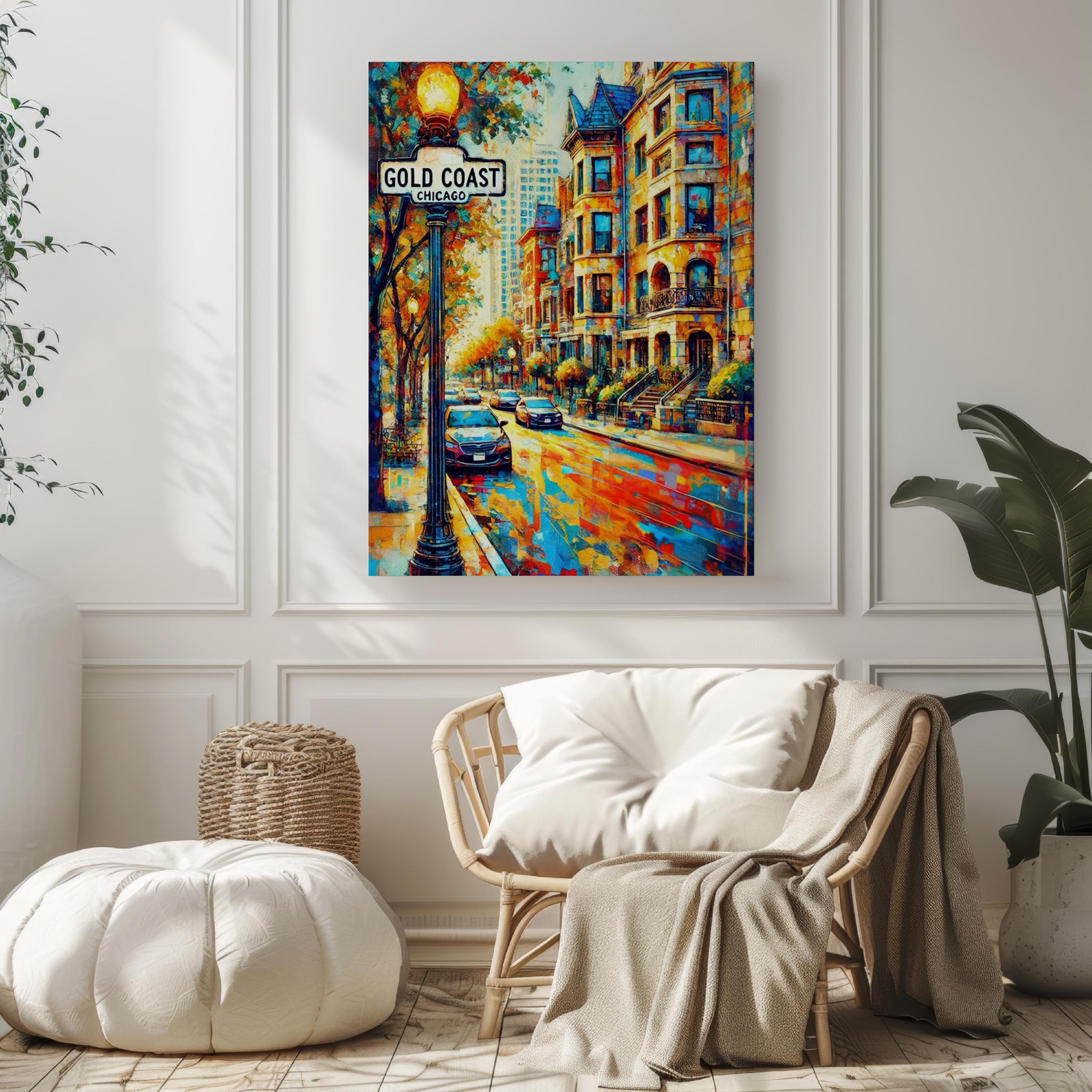 Chicago Gold Coast Wall Art Print - Travel Poster & USA Gift, Chicago Home Decor, Housewarming Present, Urban Cityscape Artwork