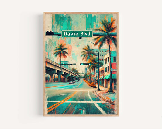 Davie Blvd Print – Fort Lauderdale Wall Art, Florida Travel Poster, Beach House Decor & Coastal Home Gift