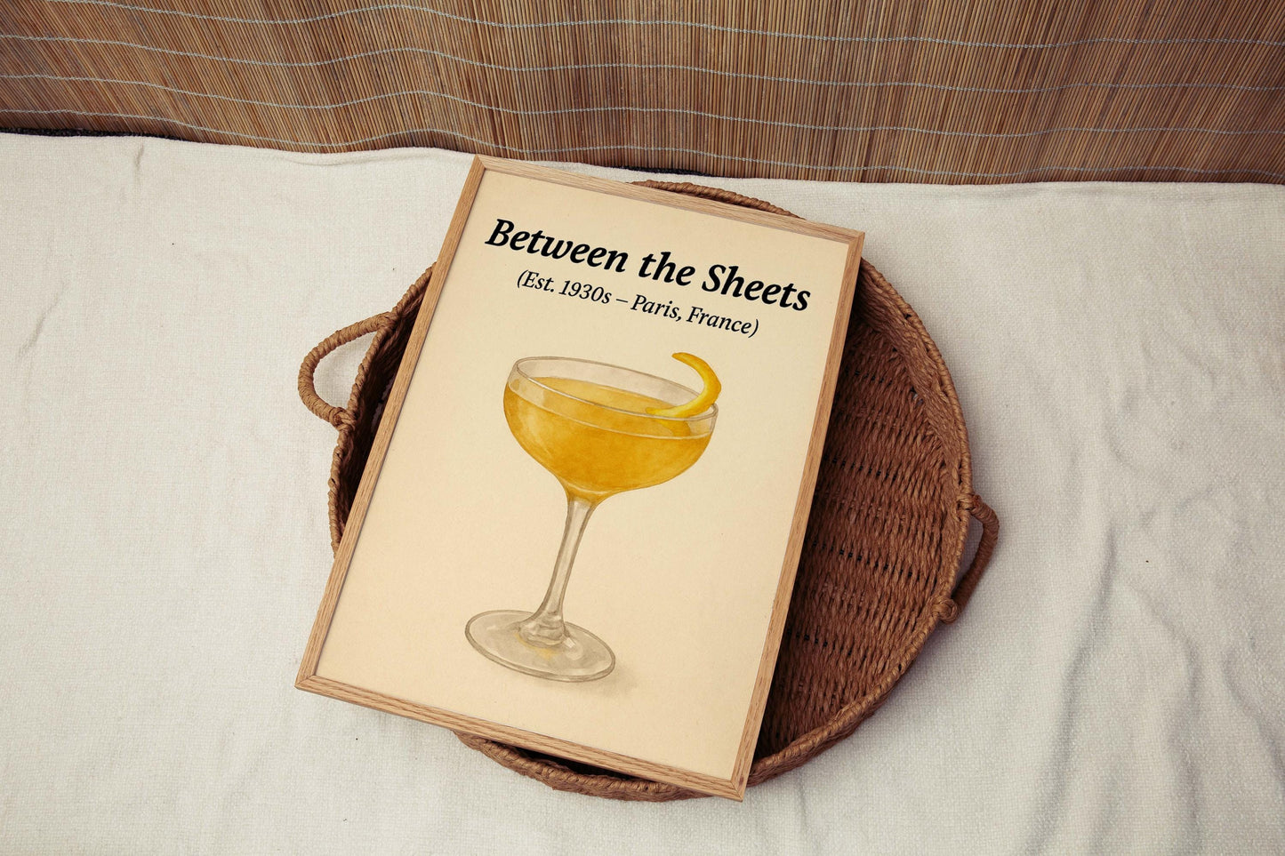 Between the Sheets Cocktail Print: Vintage Bar Wall Art