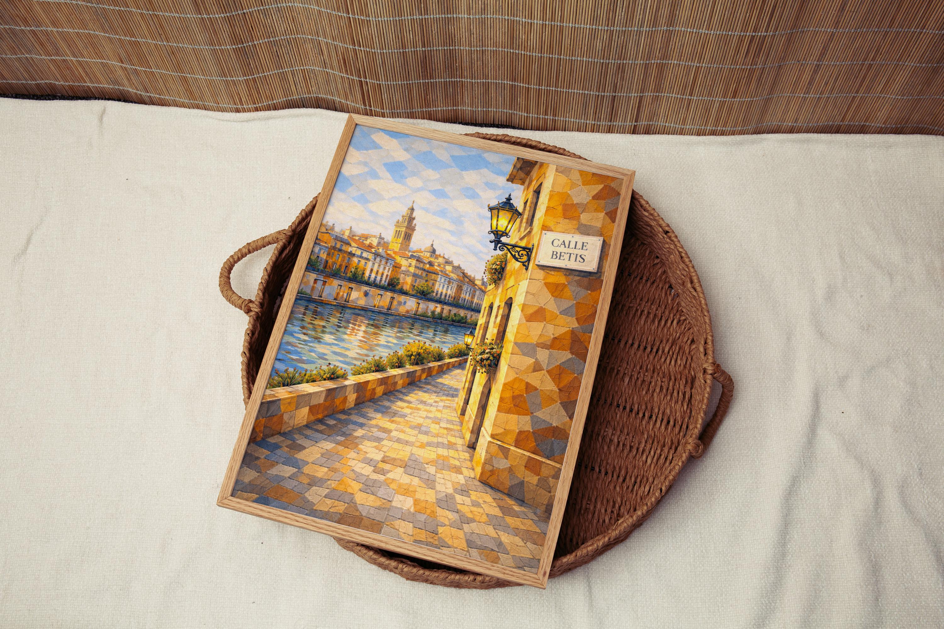 Calle Betis Oil Painting Art Print: Seville Riverside Flamenco District Travel Poster