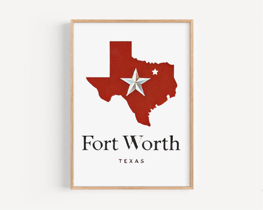 Texas Fort Worth Wall Art Print – Travel Decor, TX Gift, College Dorm & Housewarming Present, Modern Home Decoration