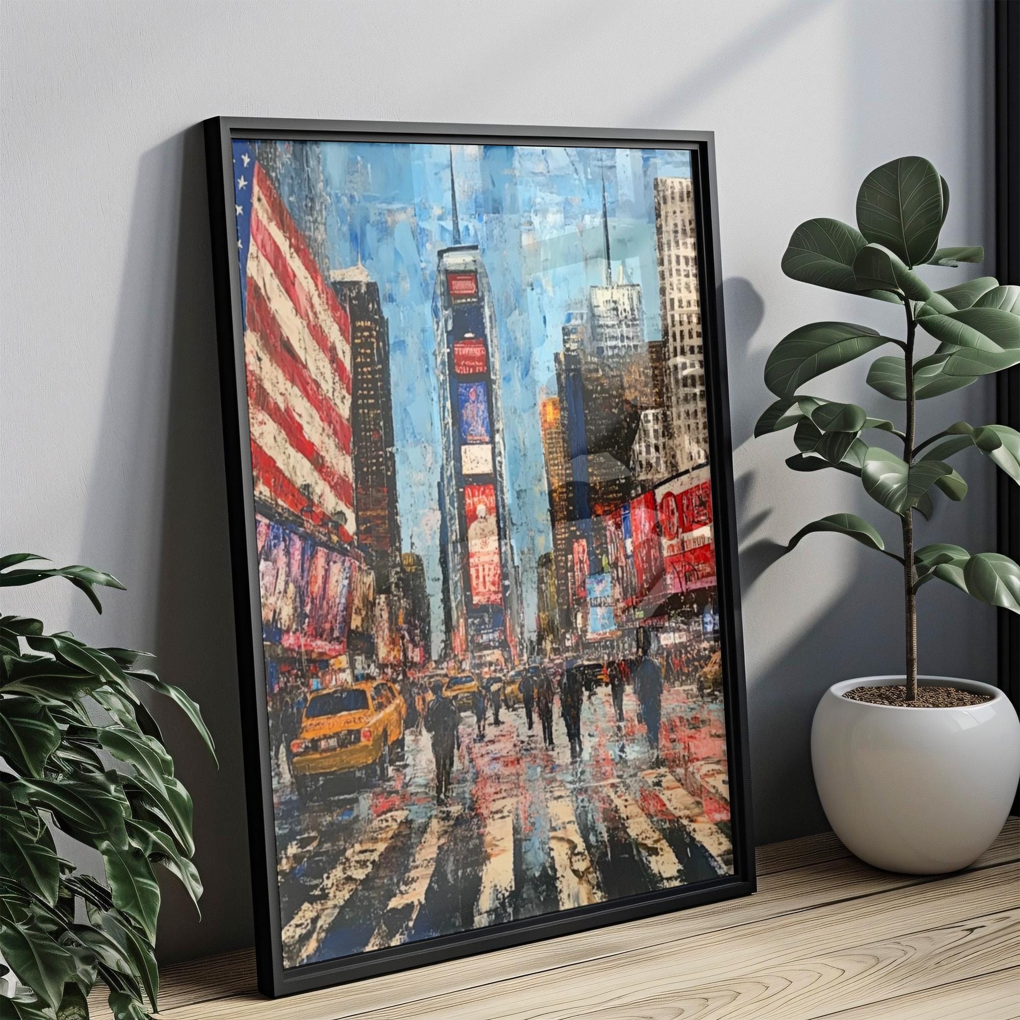 Times Square NYC Wall Art Abstract USA Poster Patriotic American Independence Home Decor United States Artwork