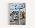 Bodø Oil Painting Art Print: Norway Arctic Street Sign Travel Poster