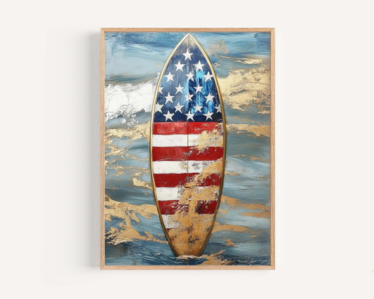 Surfing Artwork | USA Wall Art | Patriotic Wall Art | USA Poster | United States | Beach House Home Decor | Home Decor | Summer Art | USA