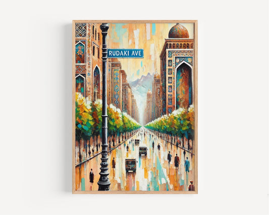 Rudaki Ave Wall Art, Dushanbe Street Sign Print, Tajikistan Travel Souvenir, Cityscape Poster, Urban Landscape Art, Museum-Grade Paper, Gift