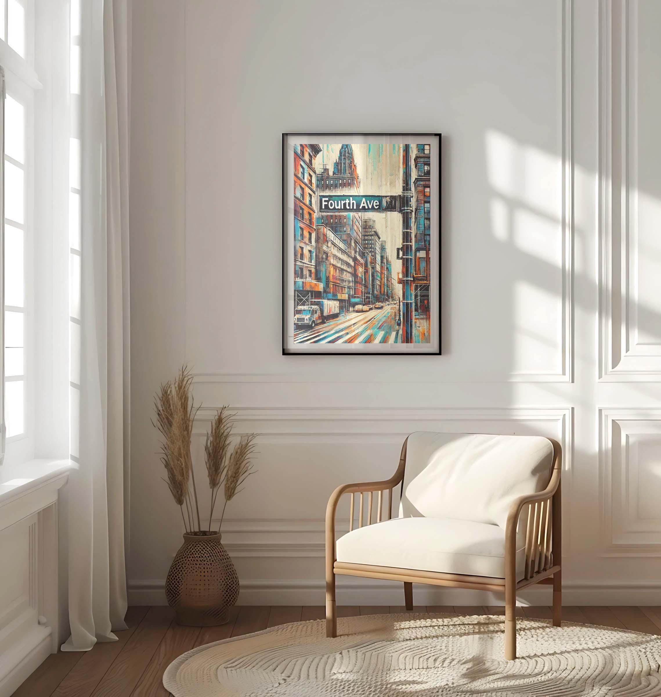 Fourth Ave Print Manhattan Wall Art New York Poster NYC Travel Gift Housewarming Decor 4th Ave Map Art