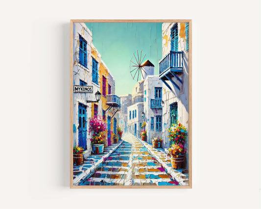Mykonos Art: Stylish Greek Wall Art Print, Travel Poster, Housewarming & Greek Gift, European Decor, Mykonos Artwork for Home or Office