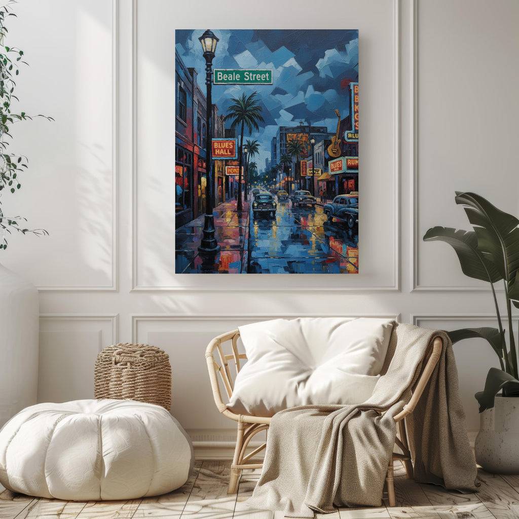 Beale Street Oil Painting Art Print: Memphis Historic Music District Travel Poster