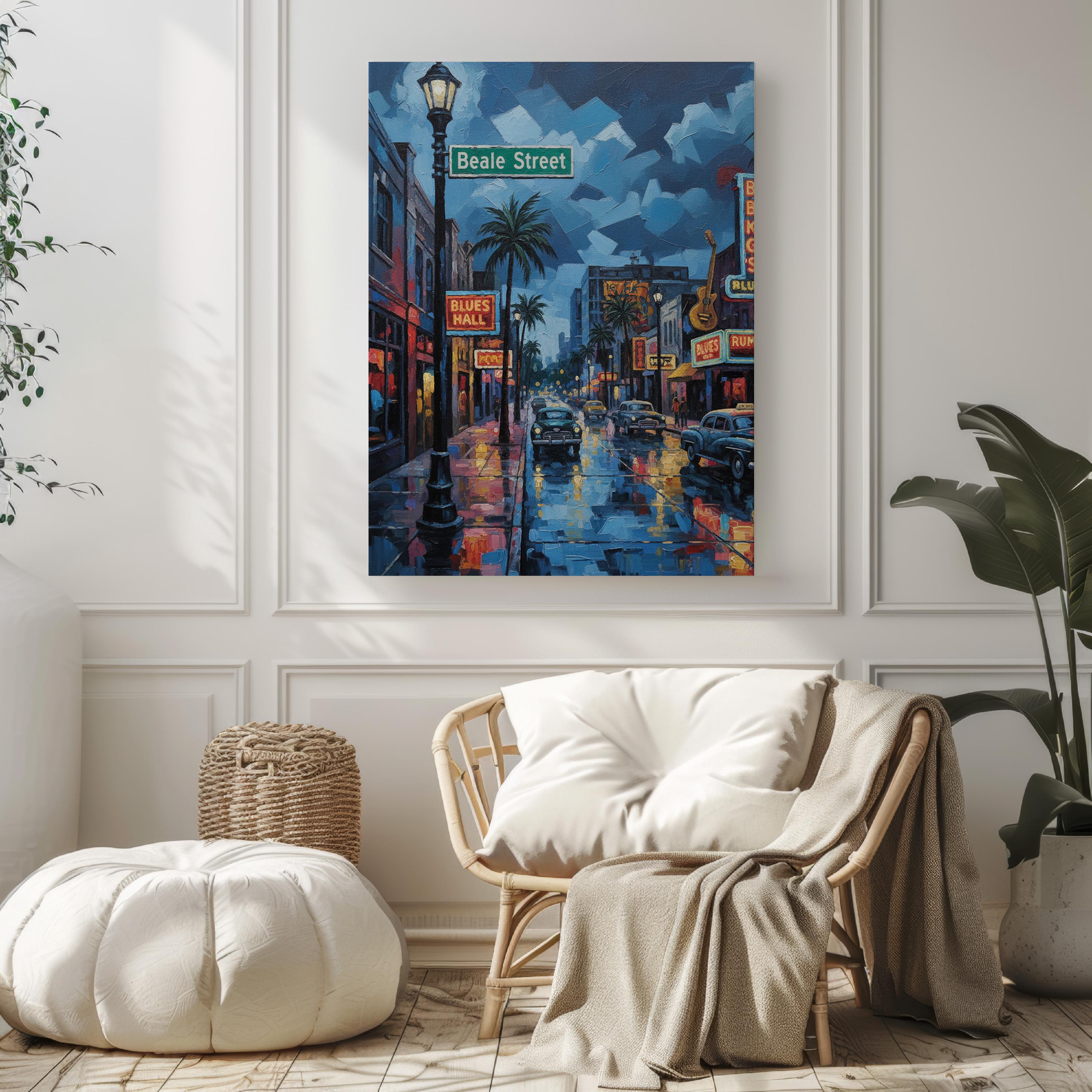 Beale Street Oil Painting Art Print: Memphis Historic Music District Travel Poster
