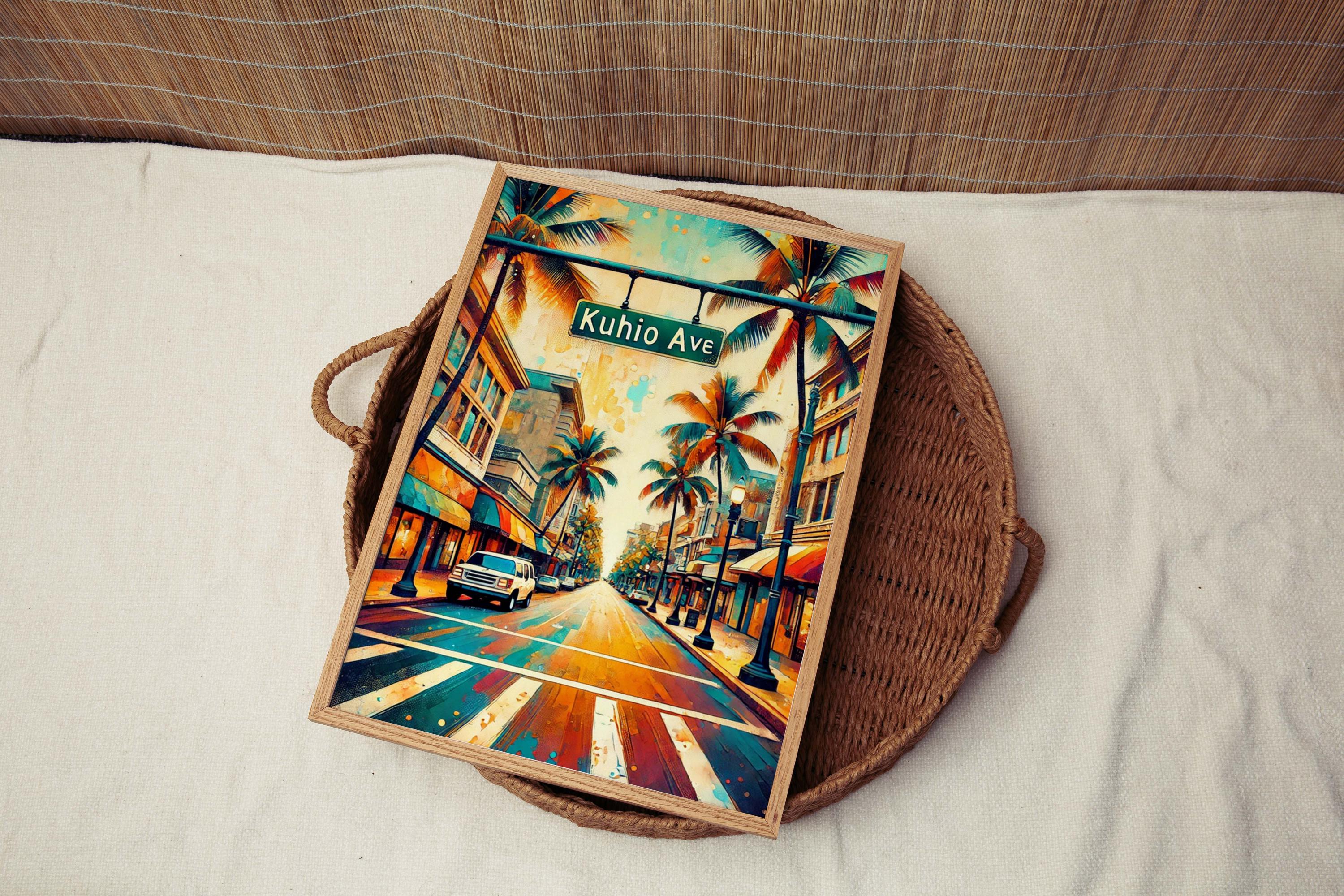 Kuhio Ave Wall Art - Oahu Print Travel Poster, Honolulu Gift, Hawaii Artwork, Housewarming & Vacation Decor