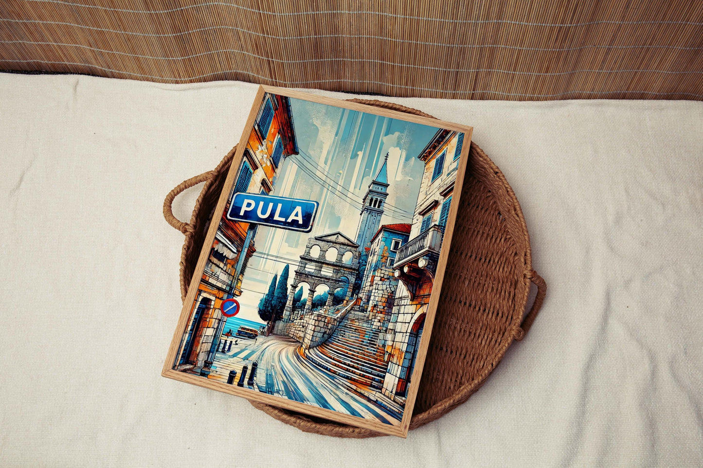 Pula Art Wall Print - Croatian City Travel Poster, Europe Home Decor, Housewarming Gift, Pula Travel Map, Coastal Croatia Artwork