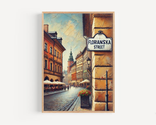 Florianska Street Wall Art, Krakow Print, Poland Travel Poster, Cityscape Decor, Historic Street Sign, Poland Gift, Personalized Home Art