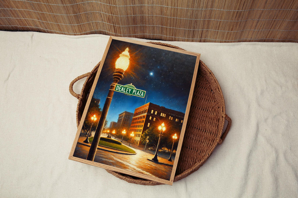 Dealey Plaza Oil Painting Art Print: Dallas Texas Historic Street Sign Travel Poster