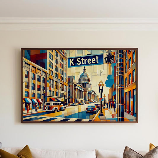 K Street Wall Art Print – Washington DC Cubism Poster, Travel Souvenir, Housewarming Gift, Modern DC Decor