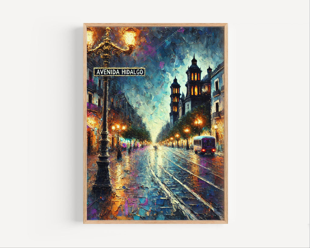 Avenida Hidalgo Oil Painting Art Print: Mexico Street Sign Travel Poster