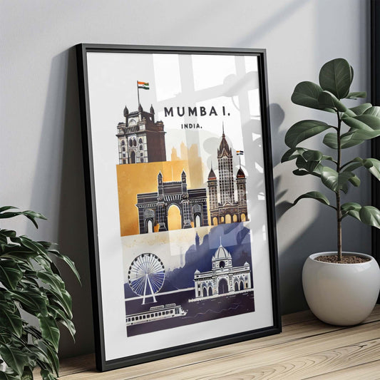 Mumbai Print Wall Art - India Travel Decor, Mumbai Cityscape, Indian Gift, Housewarming & College Room Poster