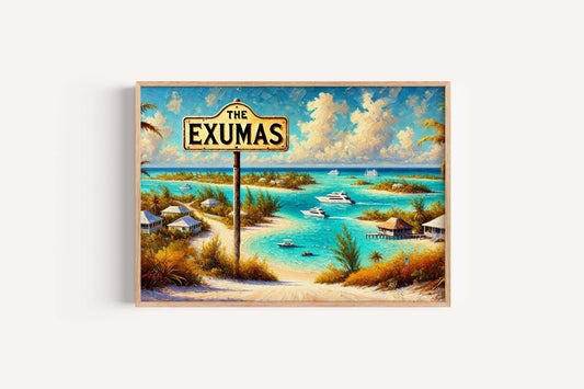 Exumas Bahamas Map Art Print, Tropical Island Wall Decor