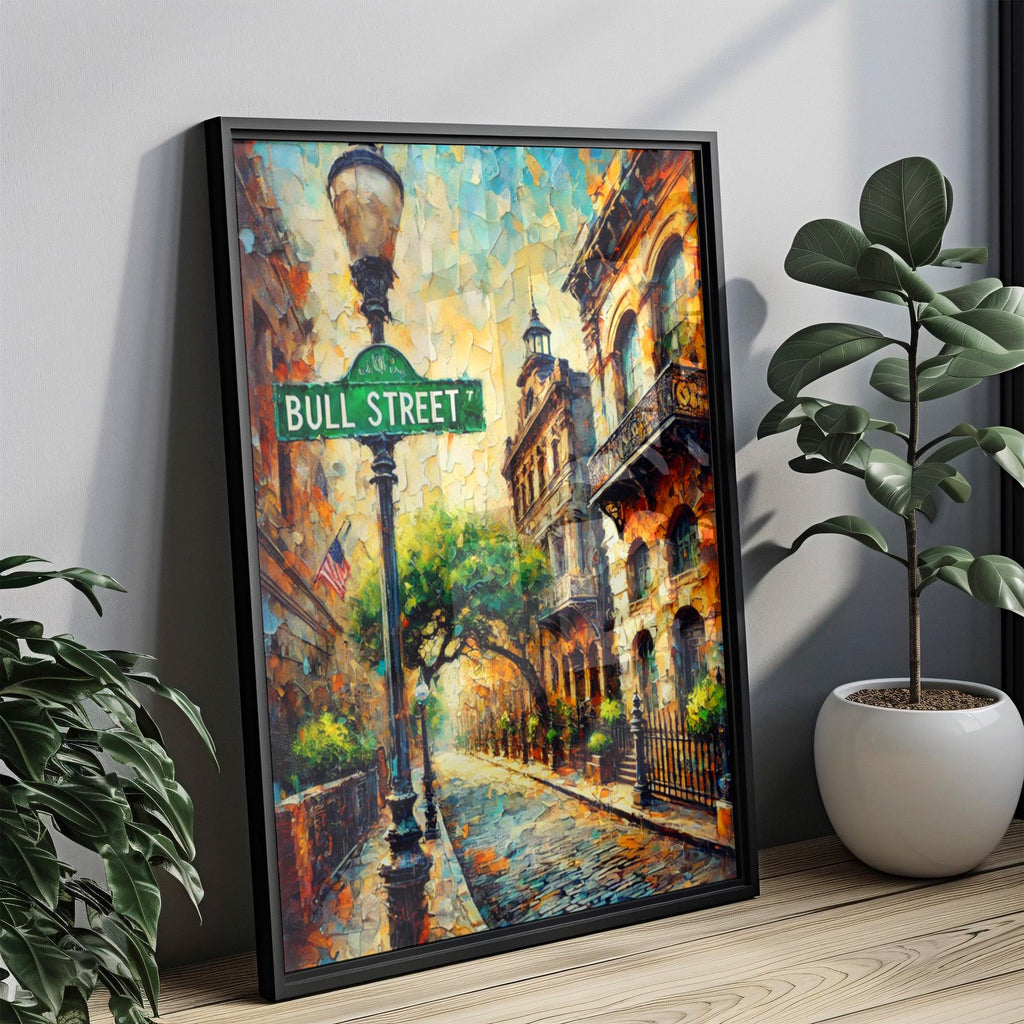 Bull Street Oil Painting Art Print: Savannah Historic District Travel Poster