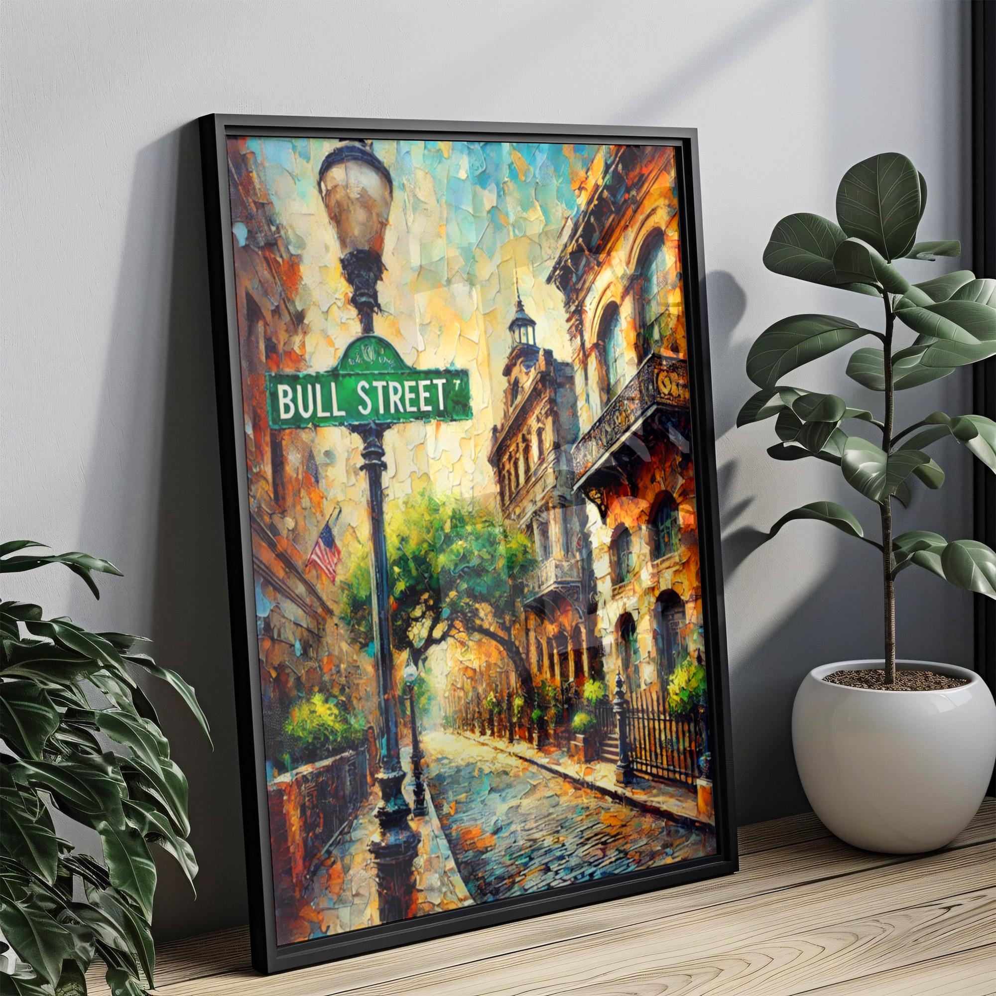 Bull Street Oil Painting Art Print: Savannah Historic District Travel Poster