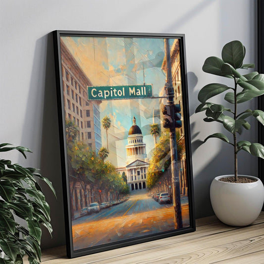 Sacramento Capitol Mall Wall Art - California Travel Print & Poster, Housewarming Gift, Sacramento Cityscape, California Art Decor